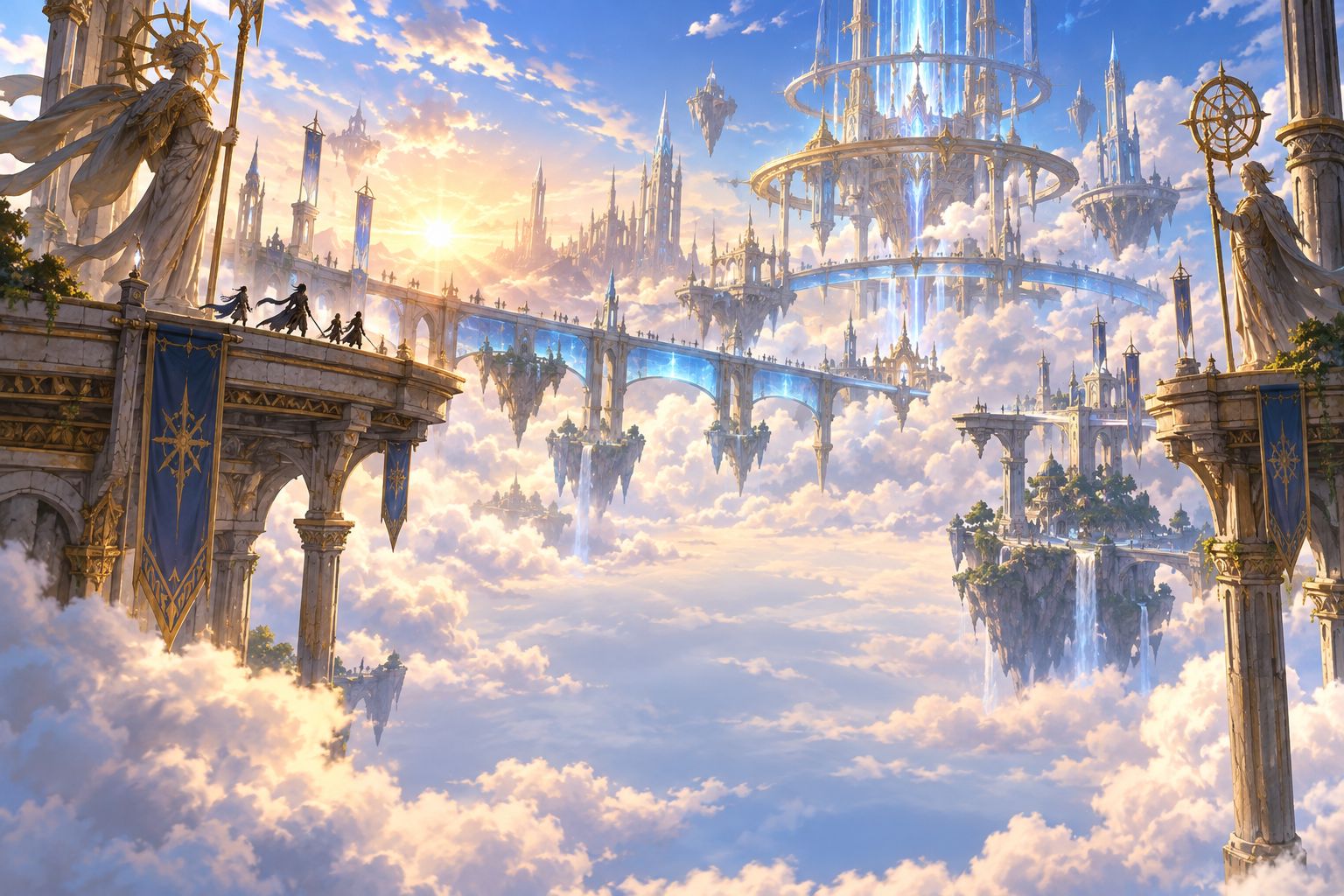 天空之城：云海之上的白金色浮空城与长桥